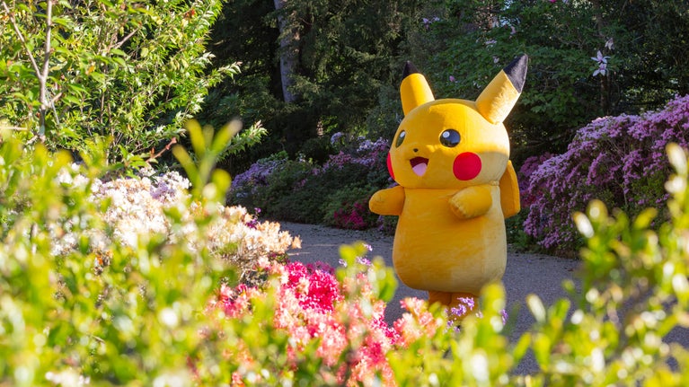 Pikachu, a Pokémon character, in the garden at Nymans in West Sussex